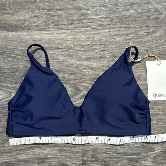 NWT Quince Small Italian Adjustable V Neck Bikini High Leg Cheeky Bottom Navy - Picture 5 of 8